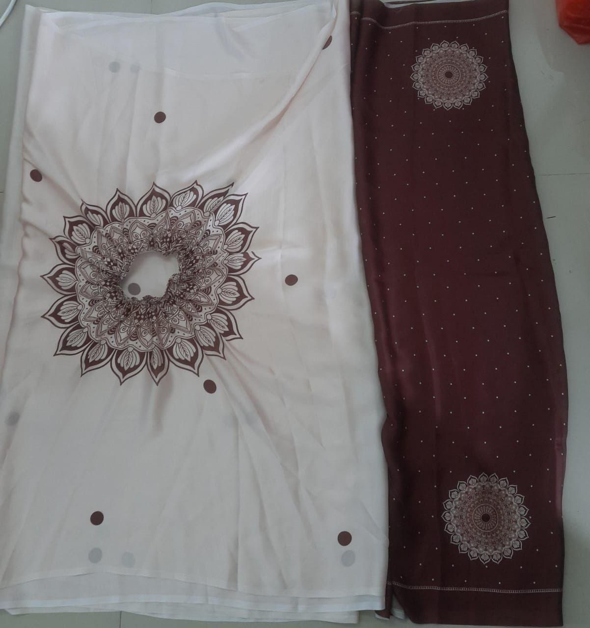 Satin Silk Printed Kaftan Saree With Unstitched Blouse – Soft, Stylish & Lightweight Saree for Women