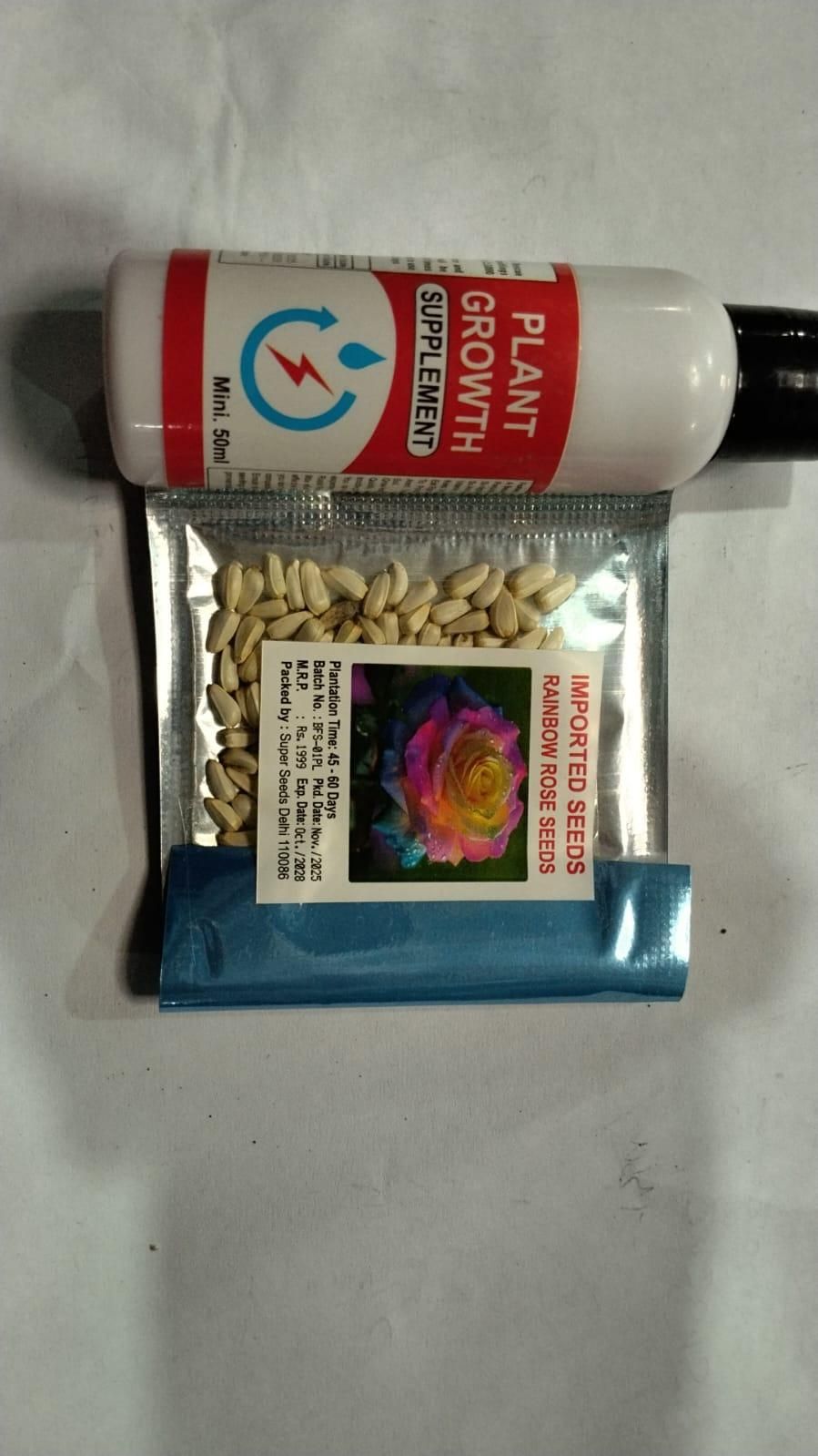 Rainbow Rose Seeds with Free Growth Serum – Colorful Flower Seeds for Home Garden (Pack of 1)