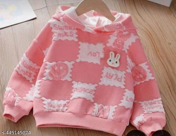 Cotton Blend Printed Hoodie for Girls – Pink